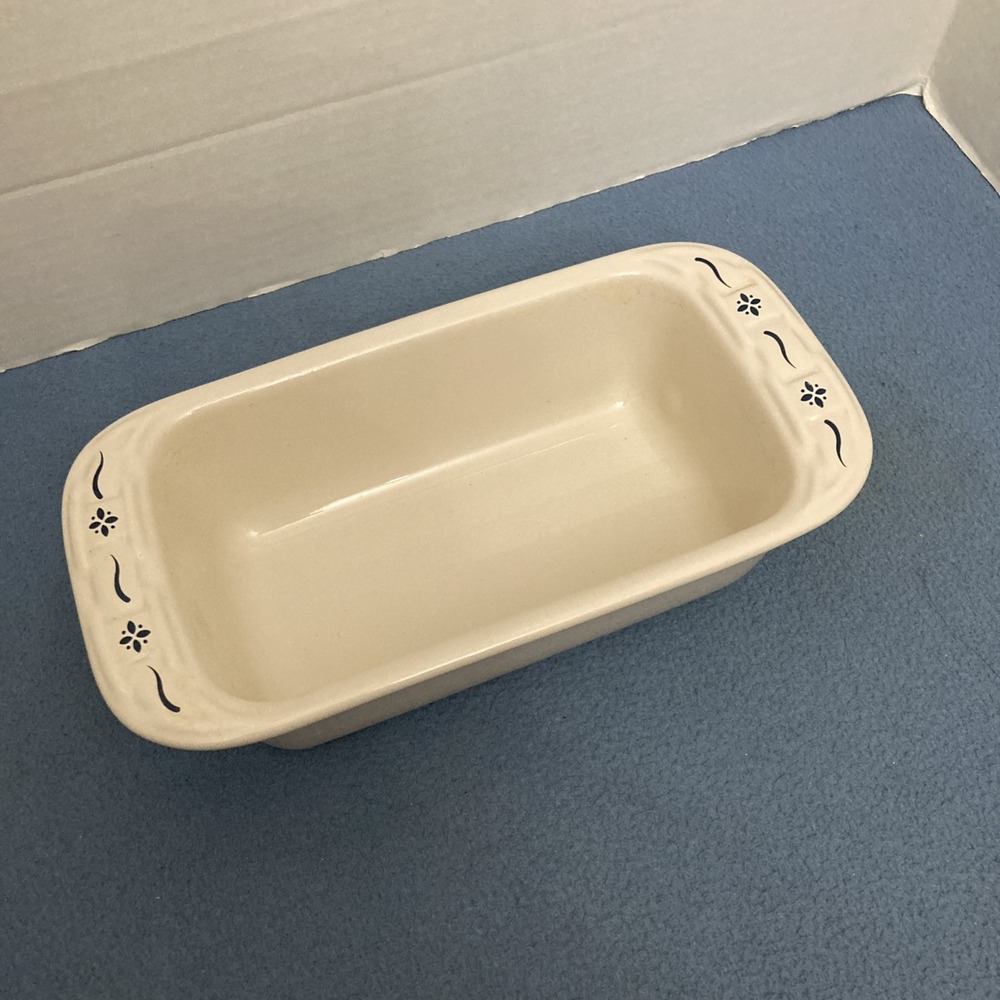 Longaberger Pottery Woven Traditions Blue 1.5 Quart Loaf Pan -8.5" x 4.5" x 2.5"